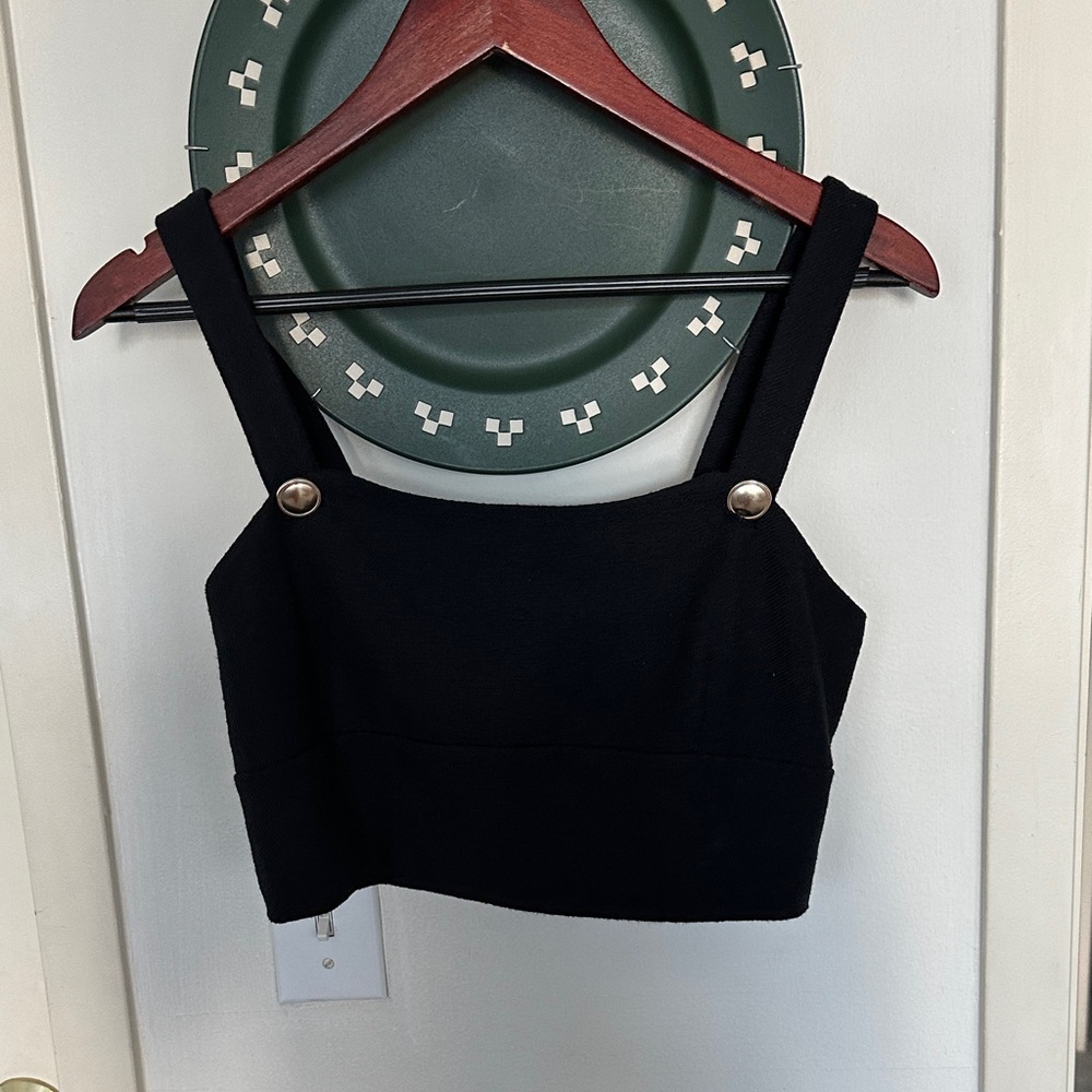 Anthropologie Black Tank Top with Button Accents